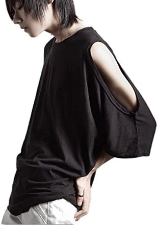 VariousWays Mens Fashion Shoulder Show Drop Shoulder Transformation T-shirt Katamise Off Shoulder Black T-shirt, Mens Fashion, Harajuku, V-series, Live Concert Costume, Punk Style