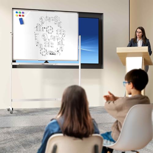 Neatsure Large Rolling Whiteboard on Wheels, 48\" x 36\" Double-Sided Mobile White Board with Stand, 4\' x 3\' Portable Standing Magnetic Dry Erase Board Easel for Home Office Classroom School, Silver