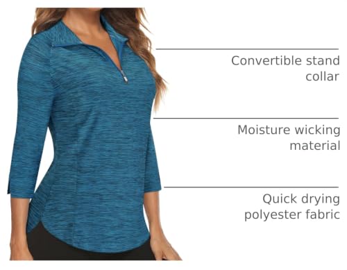 Image of Cucuchy Style Womens Golf Shirt 3 /4 Sleeve Quarter Zip Workout Tennis Tops Quick Dry UPF 50+ Shirts