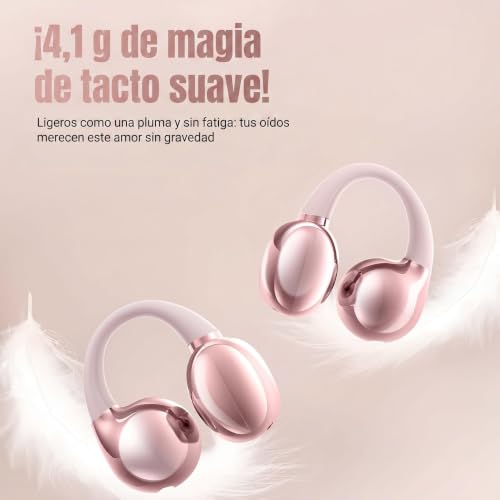 Image of Open Ear buds,Clip On Earbuds Wireless with Touchscreen Case, Lightweight 4g , Bone Conduction Headphones for Running, Workouts , 50H Battery for Glasses wear , small ears,Bluetooth 6.0 , Rose Gold