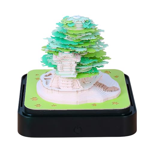 KBIBCK 3D Kalender, 2026 Schreibtischkalender mit Lichtern, 3D Notizblock 2026, Tischkalender-Notizblock, 3D Kalender Abreißen 2026, 3D Memo Pad Papier Kunst Baum DIY Kreatives Desktop Ornament (Grün)