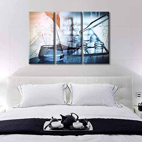 Image of TUMOVO Laboratory Wall Art 3 Panels Canvas Wall Art Scientist and Test Tubes Laboratory Concept Painting Wall Decor Living Room Modern Home Decor Framed Ready to Hang (36 inch Wx24 H)