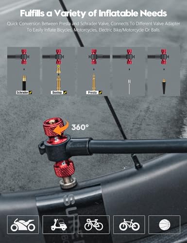 Tiakia Mini Bike Floor Pump with Gauge 220psi High Pressure Compact Bike Pump Aluminum Tire Pump Portable Bicycle Air Pump fits Schrader Presta Valve Hand Pump for Road Mountain Bike Balls