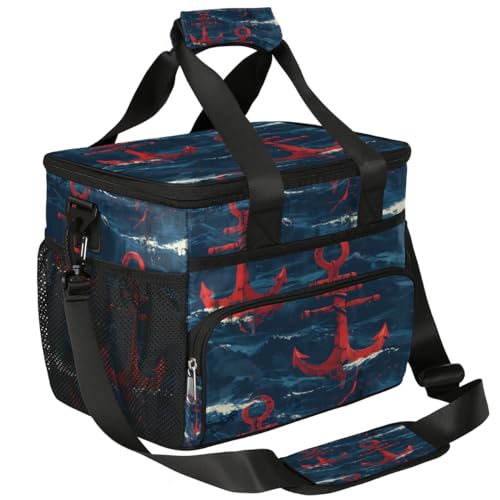 Red Anchor Insulated Picnic Backpack Lunch Box for Women Men Picnic Basket Tote Lunch Bag Picnic Bag Portable Lunch Bags for Picnic, Beach, Work, Trip,Office, Camp Ocean