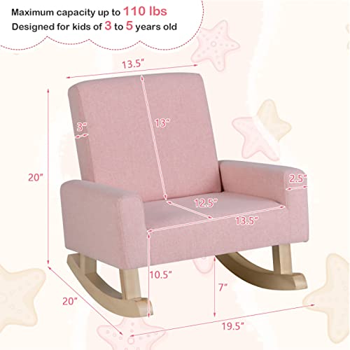 Kids Rocking Chair With Solid Wooden Frame, Anti-Tipping Design, Plush Fabric, Armchair For Nursery Kindergarten Playroom Preschool, Gift For Boys Girls (Pink) #TOP2