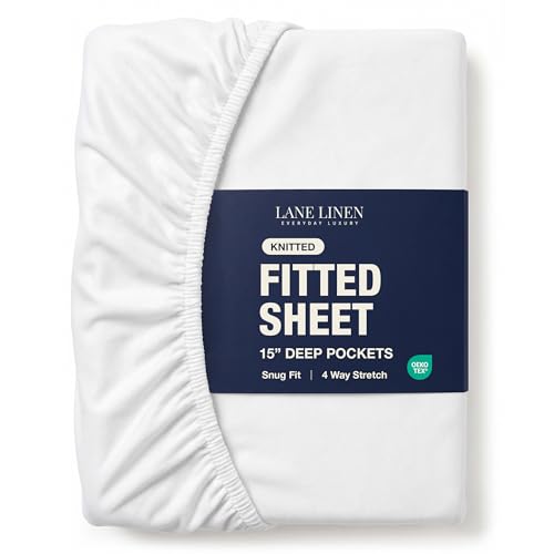 Twin Mattress Fitted Sheet - Classic Jersey Knit 4 Way Elastic Stretch - 15 Deep Pocket Fitted Bottom Sheet Only - Ultra Soft Easy Care & Stays Secure All Night - Hotel Inspired Home Sleep - White