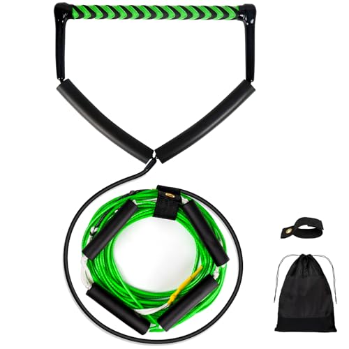 75FT No Stretch Wakeboard Rope and Handle, Floating Dyneema Wakeboard Tow Rope, 4 Sections Adjustable Water Ski Ropes for Wakeboarding, Waterskiing, Kneeboarding and Wakesurfing
