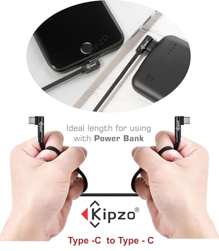 Image of Black Type C to Type C Nylon braided 90 Degree right angle L shape USB-C small Data cable Fast Charging dash warp mini short power bank for Samsung one plus 60W s22 fold flip M34 max 15 16 4a