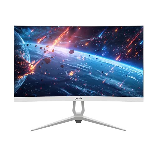 Image of GEONIX Neon 27-Inch Curved Full HD Monitor (68.58 cm) 120Hz Refresh Rate, 5ms Response Time, 3000:1 Contrast Ratio, Built-in Speakers, 1920x1080, White, 3-Year Warranty