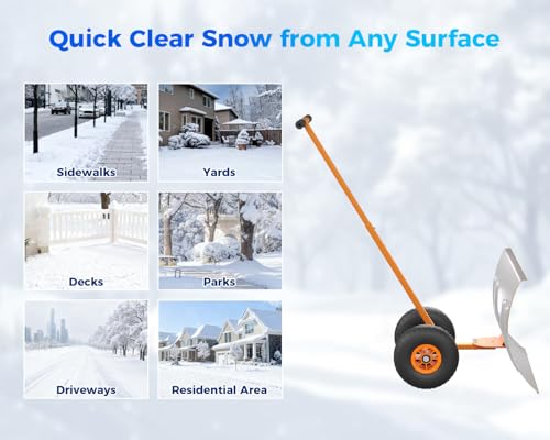 Joankaren Snow Shovel with Wheels, Heavy Duty Metal Snow Pusher with 29x20 in Wide Blade & 5 Level Adjustable Handle, Wheeled Removal Tool for Driveway Sidewalk Yard(Silver) by JoanKaren - Image 9