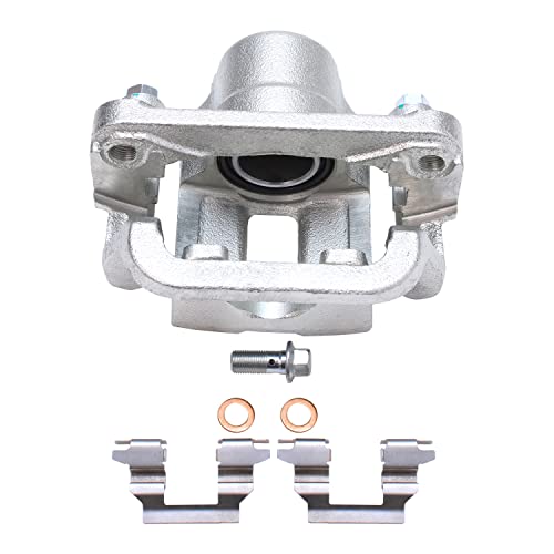Image of Detroit Axle - Rear Drilled Rotors + Left Brake Caliper Replacement for 2003-2005 Infiniti G35 Nissan 350Z - 3pc Set