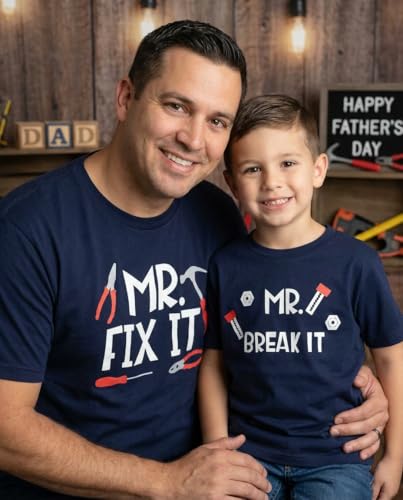 Mens Mr Break Father Son Matching Shirts Daddy and Me Outfit (L) Blue