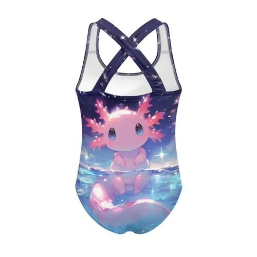 Image of Girls One Piece Swimsuit Axolotl Cross Back Straps Bathing Suit Lightweight Quick Dry Gymnastics Leotard