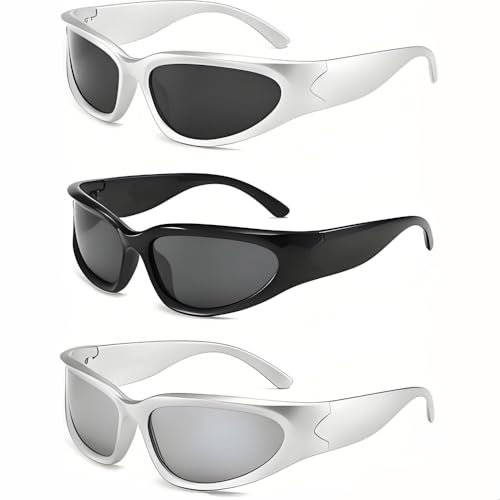 La Mejor Lista de Gafas y accesorios para Hombre los preferidos por los clientes. 47 JUGLUTE - 3 Pares Lentes Y2K Hombre Mujer, Lentes de Sol Hombre, Lentes Deportivos Hombre, Modernas Gafas de Sol Ovaladas con Protección UV para Conducción Ciclismo Pesca Golf