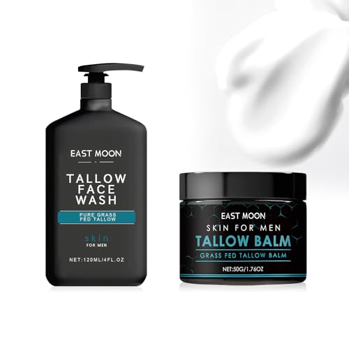 Crema facial para hombre de 50 g + 120 g de leche limpiadora facial para hombres – Bálsamo antiarrugas para hombre, crema facial antienvejecimiento, ideal para la limpieza facial diaria y mejora de la