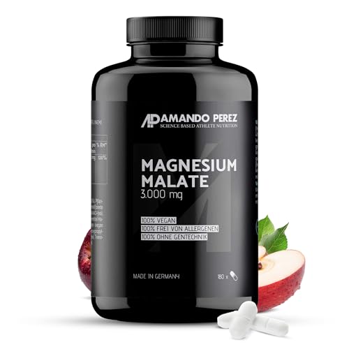 Amando Perez Magnesium Malat Tabletten 3000mg Hochdosiert - 180 Stück Magnesiummalat Vegan & Laborgeprüft (450mg Magnesium) Kapseln für Sport - Trägt zu einer normalen Muskelfunktion bei Amando Perez Magnesium Malat Tabletten 3000mg Hochdosiert - 180 Stück Magnesiummalat Vegan & Laborgeprüft (450mg Magnesium) Kapseln für Sport - Trägt zu einer normalen Muskelfunktion bei