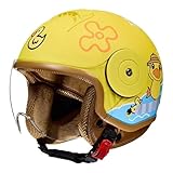 QJWMatic Casco De Motocicleta para Niños, Cara Abierta, con Visera, para Niños De 3 A 14 Años, Cascos Retro De Ciclomotor ATV para Scooters Aprobado ECE C,46-54CM