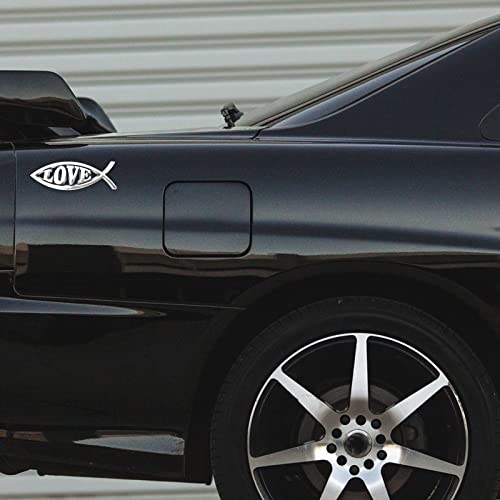 Image of Jesus Fish Christian Car Decals - Chrome Sliver Fish Emblem for Car Truck Badge Bumper Stickers (Love)