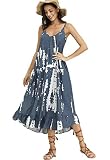 BUENOS NINOS Women's V Neck Floral Maxi Dress Boho Printed Adjustable Spaghetti Strap Ethnic Beach L