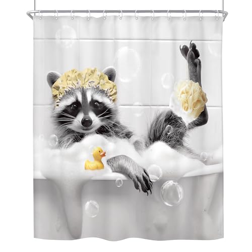 Kids Funny Raccoon Bathtub Shower Curtain Set Farmhouse Farm Bathroom Decor by Riyidecor - Used condition - Image 8
