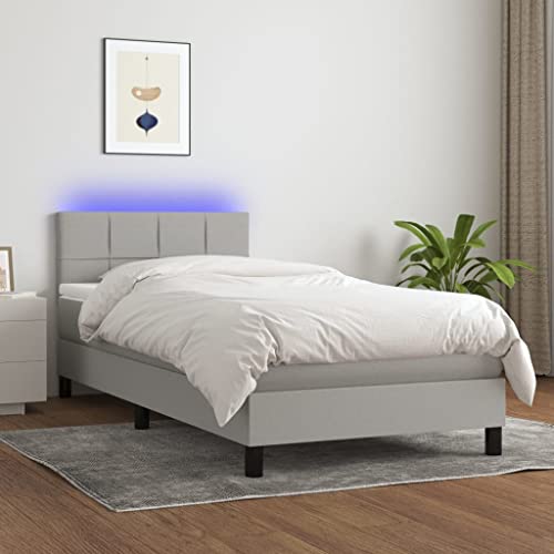 HOMEELIKE Boxspringbett mit Matratze LED Beleuchtung 80x200 cm Grau Stoff