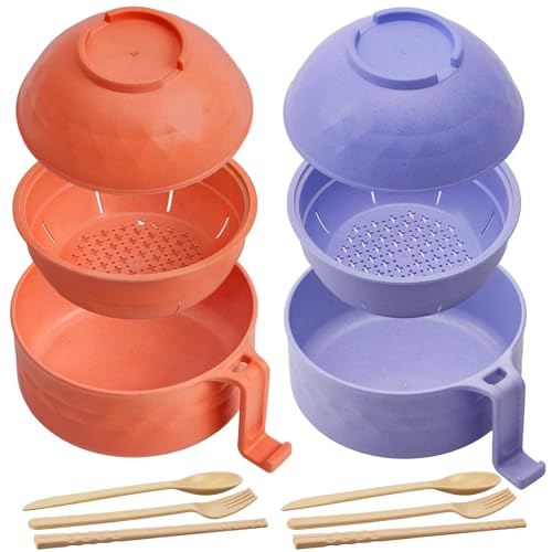 Romooa 2 Sets 40 oz Microwave Ramen Bowl with Handles, Purple,Orange by Romooa - Used condition - US$17.28