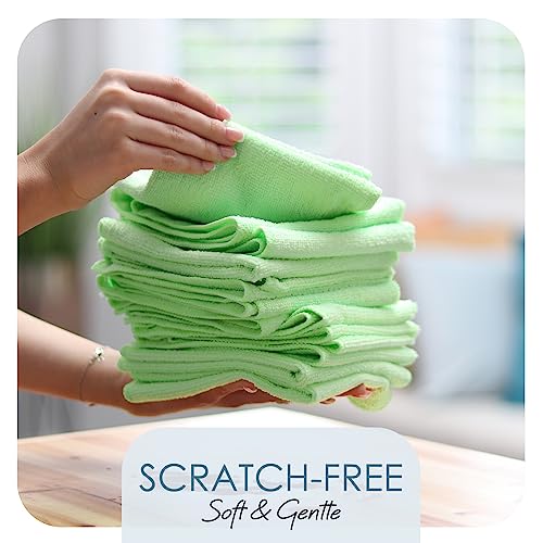 Hearth & Harbor 12 Pack Microfiber Washcloths, Green, 12"x12", Lint Free, Scratch Free, Reusable image 4