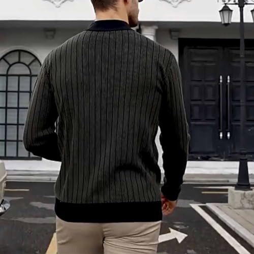 Men's Turtleneck Sweater Striped Knitted Pullover Autumn and Winter Solid Color Slim Fit Top Warm Long Sleeve,Brown,L4