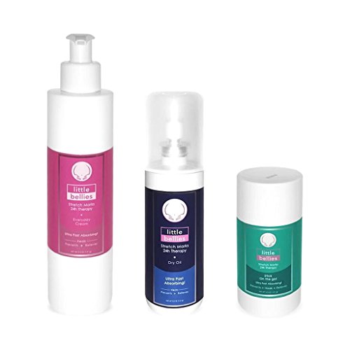 Complete Pregnancy Stretch Mark Therapy Set By Little Bellies | Ultra-Fast Absorbing & Odorless Oil, Cream & Stick Kit To Prevent, Relieve & Treat Pregnancy Stretch Marks | Skin Hydration & Elasticity