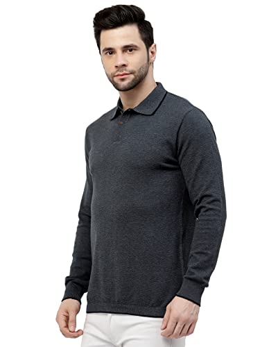 Image of Kalt Mens Basic Solid Full Sleeves Polo Cotton Blend Knitted Regular Fit Polo-Neck T-Shirts with Collar Stylish