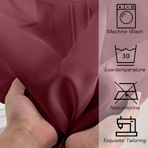 Image of Simplebrand Burgundy Red Sheer Curtains 90 Inches Long 2 Panels, Light Filtering Rod Pocket Solid Color Window Sheer Curtain Panels, Elegant Curtains & Drapes for Living Room, Bedroom, 59 inch W x 90 inch L