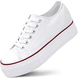 Platform Sneakers for Women 2 Inches Height Boost Hidden Wedge Sneakers, Height Increase Canvas Heel Sneakers Fashion White Sneakers for Women and Girls