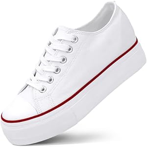Platform Sneakers for Women 2 Inches Height Boost Hidden Wedge Sneakers, Height Increase Canvas Heel Sneakers Fashion White Sneakers for Women and Girls