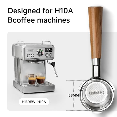 Image of HIBREW 58mm 3 Ear Bottomless Portafilter for H10A Coffee Machine - Stainless Steel with Rosewood Handle - Advanced Espresso Tool for Coffee Enthusiasts