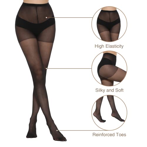 Yilanmy 6 Pairs Women's Sheer Tights 20D High Waist Pantyhose for Women with Reinforced Toes4