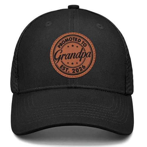 Grandpa Gifts 2026 Promoted to Grandpa Leather Hat Adjustable Grandpa Baseball Cap First Time Grandfather Gift for Men Black