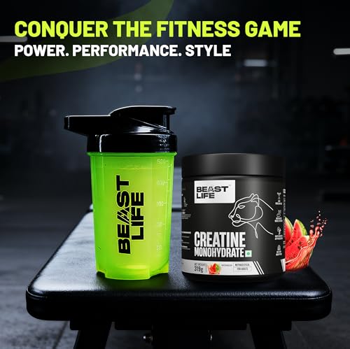 Image of BeastLife Micronised Creatine Monohydrate with Free Shaker | 319 g | 86 Servings | Watermelon | NABL Lab Tested | Rapid Absorption for Muscle Strength & Athletic Performance | Super Micronised Creatine Powder