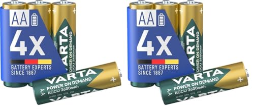 VARTA Piles Rechargeables AA, Lot de 8, Recharge Accu Power, 2600 mAh Ni-MH, sans Effet mémoire, préchargées, prêtes à l'emploi