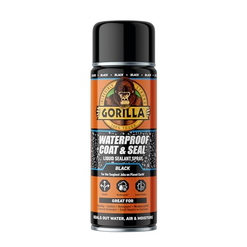 Gorilla Waterproof Black Coat & Seal Spray 450ml Flexible Weatherproof Liquid Sealant | Seals out Water Air & Moisture | For Roof Tiles Brick Wood Metal Concrete Stone Rubber Plastics*