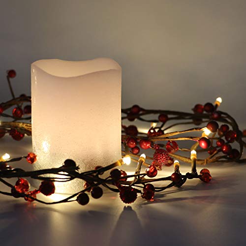 Rhytsing Red Berry Branch Pre-lit Garland with 30LED Lights, Battery Operated Fairy String Lights with Timer Function for Christmas Mantle Decoration Indoor Use - 5.9FT