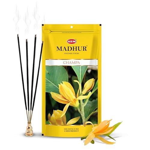 Image of Hem Madhur Champa Incense Sticks - Pack of 3 | Reuseable Zip Pouch Agarbatti | Exotic Champa Aroma for Meditation, Pooja, Rituals & Spiritual Practices | Long-Lasting Fragrance | Approx 270 Stick