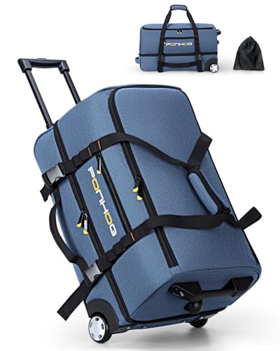 Ponhog 22 Inch Rolling Duffle Bag with Wheels for Men - Water Resistant Wheeled Duffle Bag for Weekend Travel & Overnight Trips, Blue