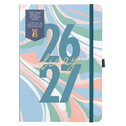 Image of Busy B A5 Weekly Diary - Mid-Year Academic Planner - Aug '26 - Aug '27 - Marble Cover - Week to View Academic Planner with Stickers, Pen Loop & List Pad