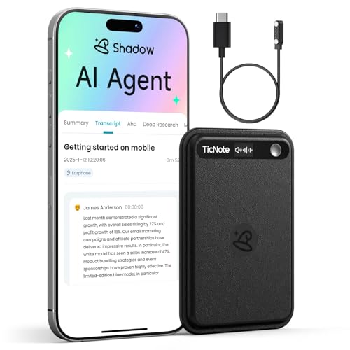 Mobvoi TicNote Lite AI Voice Recorder, AI Note Taking Device w/Instant Transcribe & Summarize, APP Control, Support 120+ Languages, AI Recorder w/Display for Lectures, Meeting, Calls