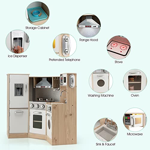 DREAMADE Kinderküche aus Holz, Kinderspielküche mit Waschbecken Herd Backoffen, inkl. Kochgeschirr, Holzküche… – Bild 4
