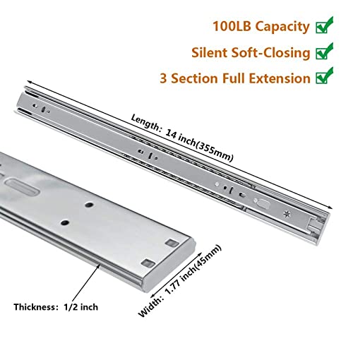 Image of LONTAN 1 Pair Soft Close Drawer Slides 14 Inch Heavy Duty Cabinet Rails