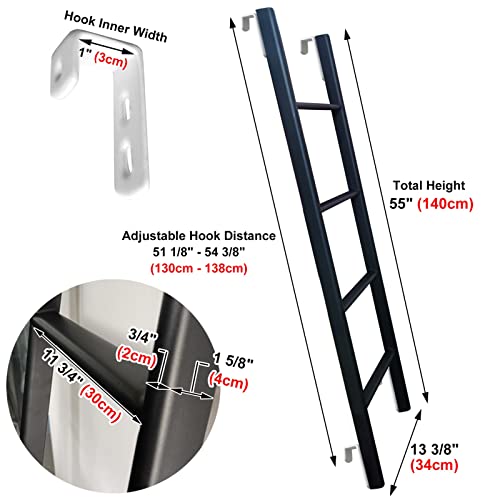 Black Interior Bunk Bed Ladder - 55" Rv Metal Ladder With Adjustable Hooks And Mounting Hardware, 330 Lb Load Capacity - Versatile For Dorm Loft Ladder, Home, And Apartments Included #TOP5