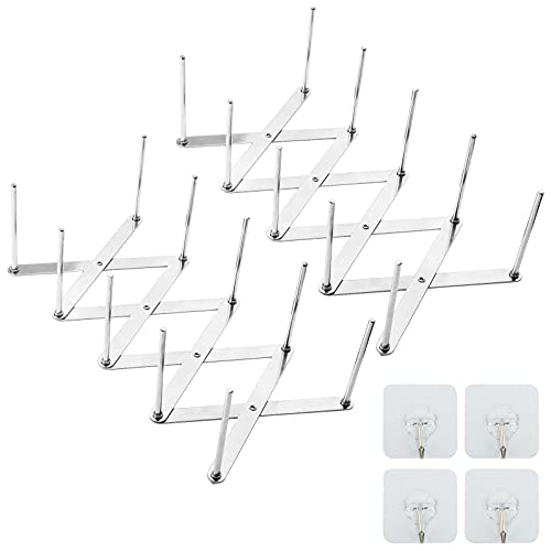 2er Set Deckelhalter Rippchenhalter mit 4 Klebehaken aus Edelstahl Topfdeckelhalter Verstellbarer Multifunktionales Spareribs-Halter Teleskoplagerregal Abtropfgestell für Küchen und Grill Cover
