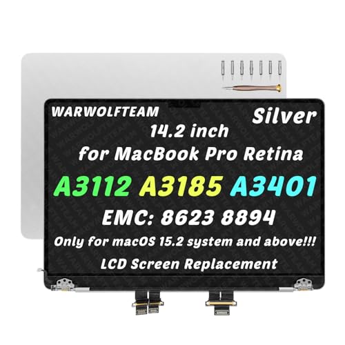 Image of for MacBook Pro A3112 A3185 A3401 LCD Screen Replacement, SLV | EMC 8526, EMC 8623, EMC 8894, 14.2in, 3024 x 1964, LCD Screen Display Assembly Replacement, Includes Cover Cable Hinges