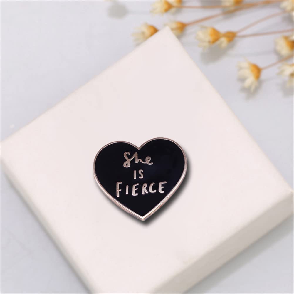 She Is Fierce Brooch Black Heart Enamel Pins Shakespeare Quotes Backpack Hat Collar Badges Feminist Lapel Pins Jewelry Accessories Gifts